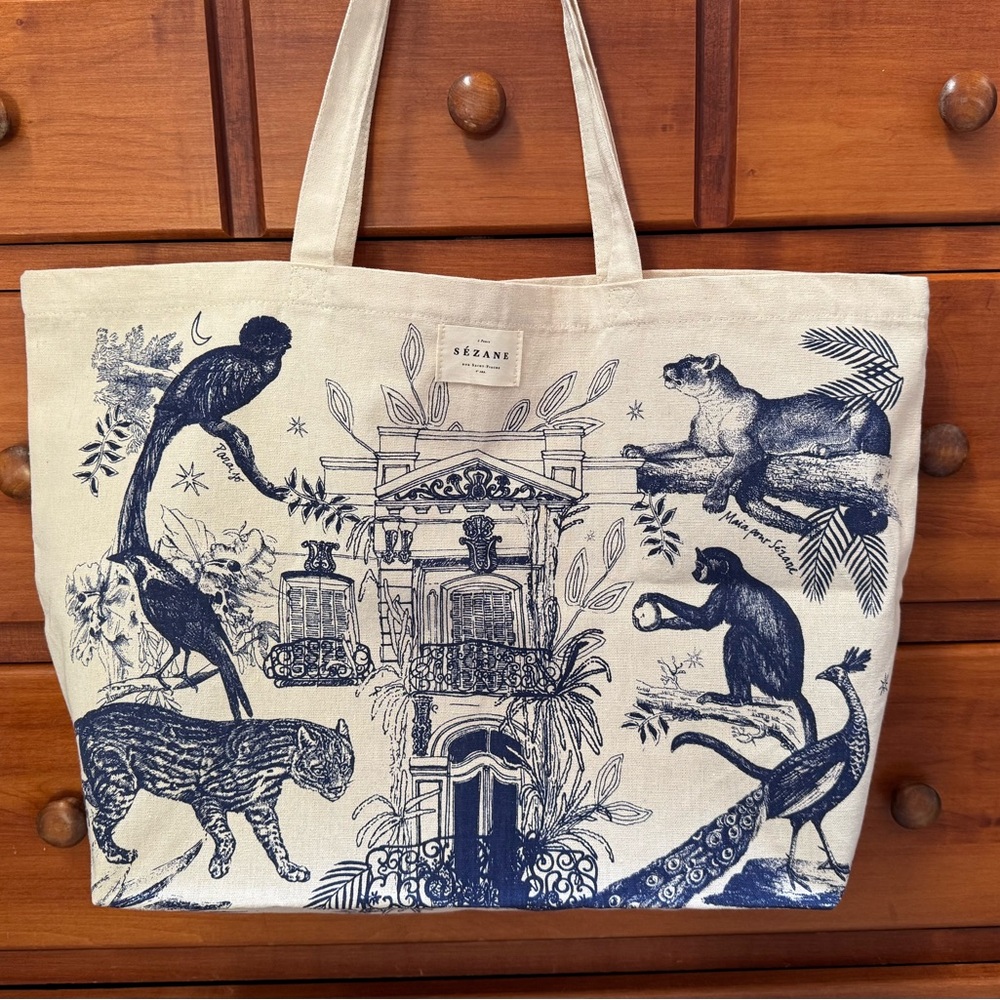 Sézane Beige and Blue Tote Bag